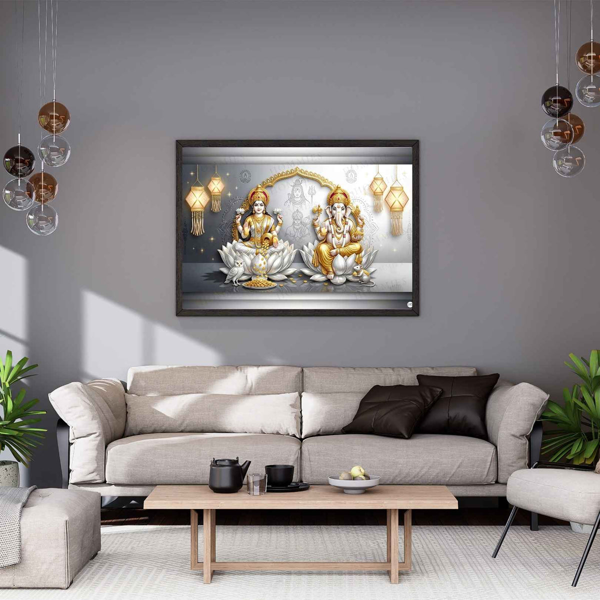 White Lotus Sanctum | Lakshmi Ganesh Print
