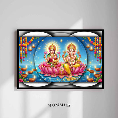 Pink Lotus Throne | Lakshmi Ganesh Print