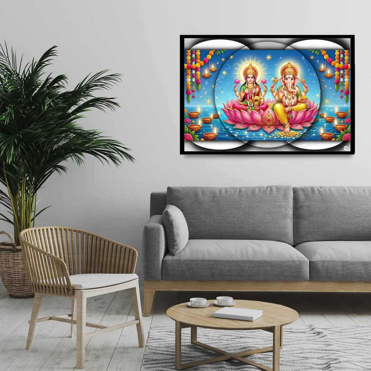 Pink Lotus Throne | Lakshmi Ganesh Print
