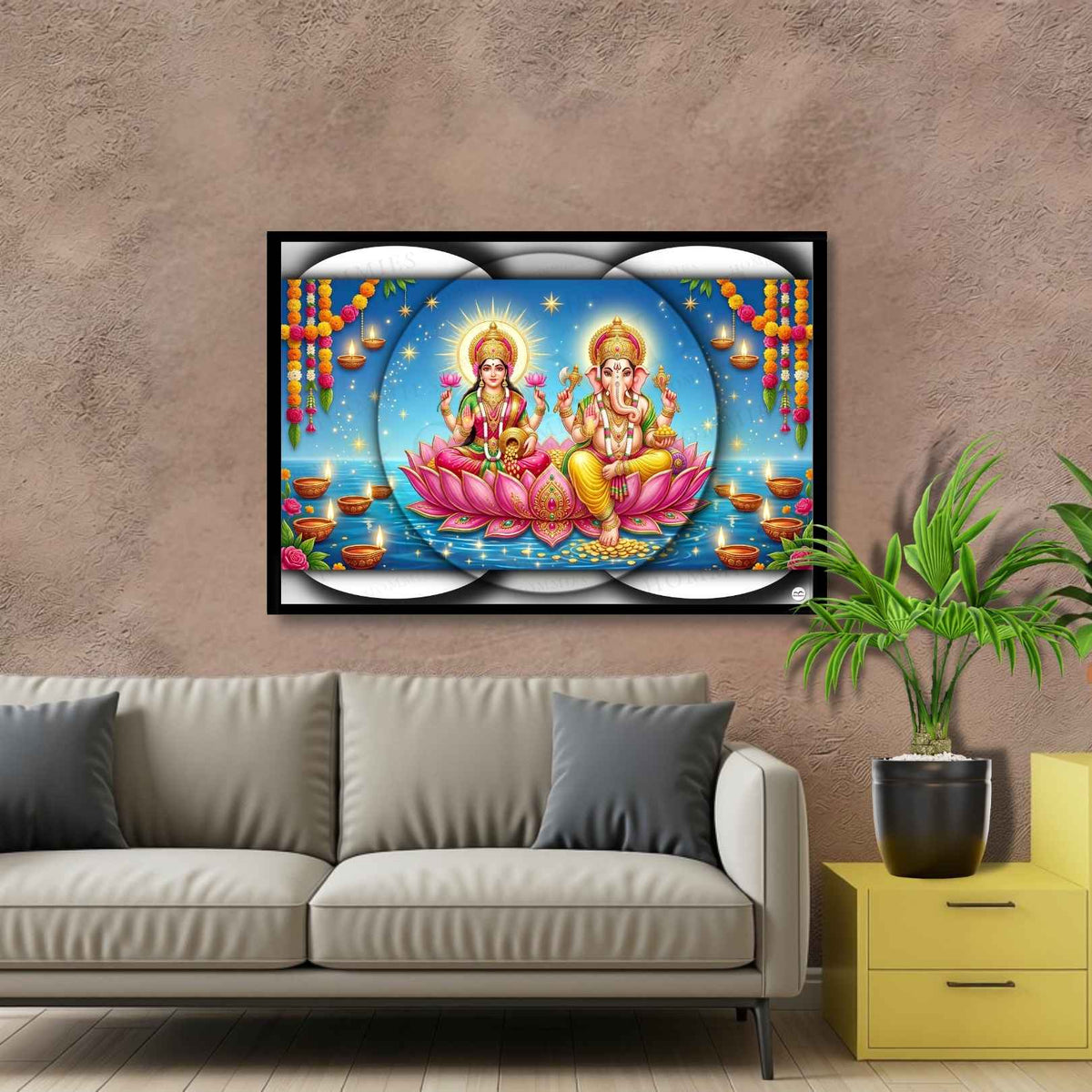 Pink Lotus Throne | Lakshmi Ganesh Print