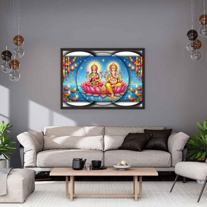 Pink Lotus Throne | Lakshmi Ganesh Print