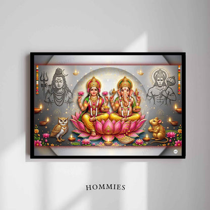 Pillars of Prosperity and Courage | Lakshmi Ganesh Print