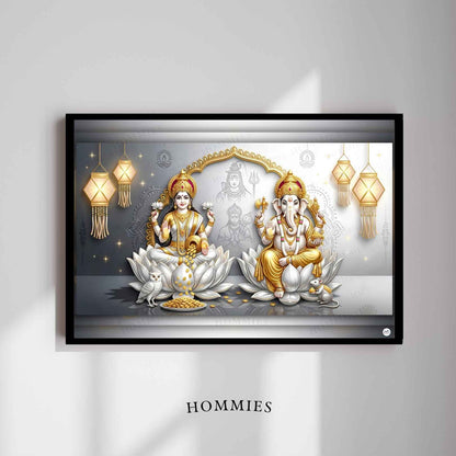 White Lotus Sanctum | Lakshmi Ganesh Print