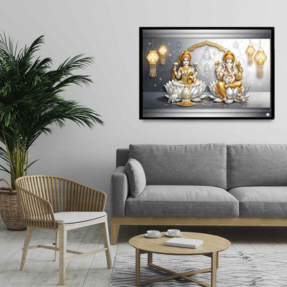 White Lotus Sanctum | Lakshmi Ganesh Print