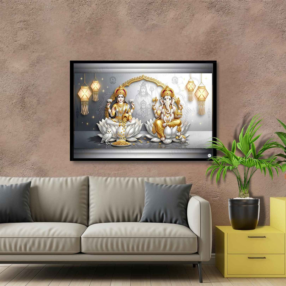White Lotus Sanctum | Lakshmi Ganesh Print