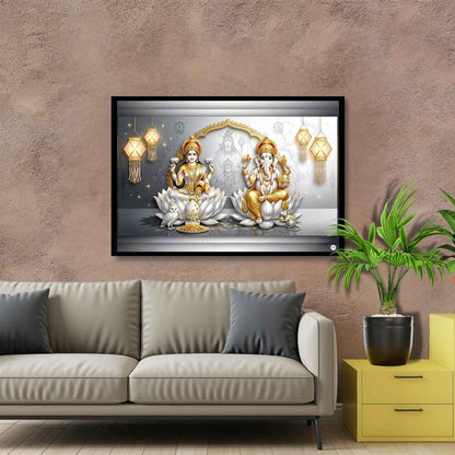 White Lotus Sanctum | Lakshmi Ganesh Print
