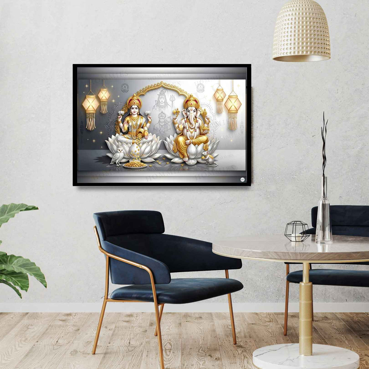 White Lotus Sanctum | Lakshmi Ganesh Print