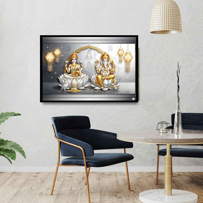White Lotus Sanctum | Lakshmi Ganesh Print