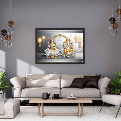 White Lotus Sanctum | Lakshmi Ganesh Print