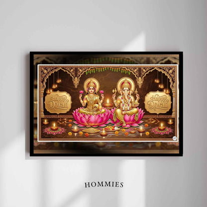 Golden Diwali Sanctum | Lakshmi Ganesh Print