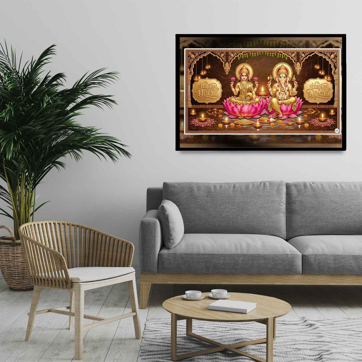 Golden Diwali Sanctum | Lakshmi Ganesh Print