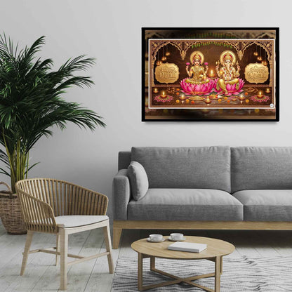 Golden Diwali Sanctum | Lakshmi Ganesh Print