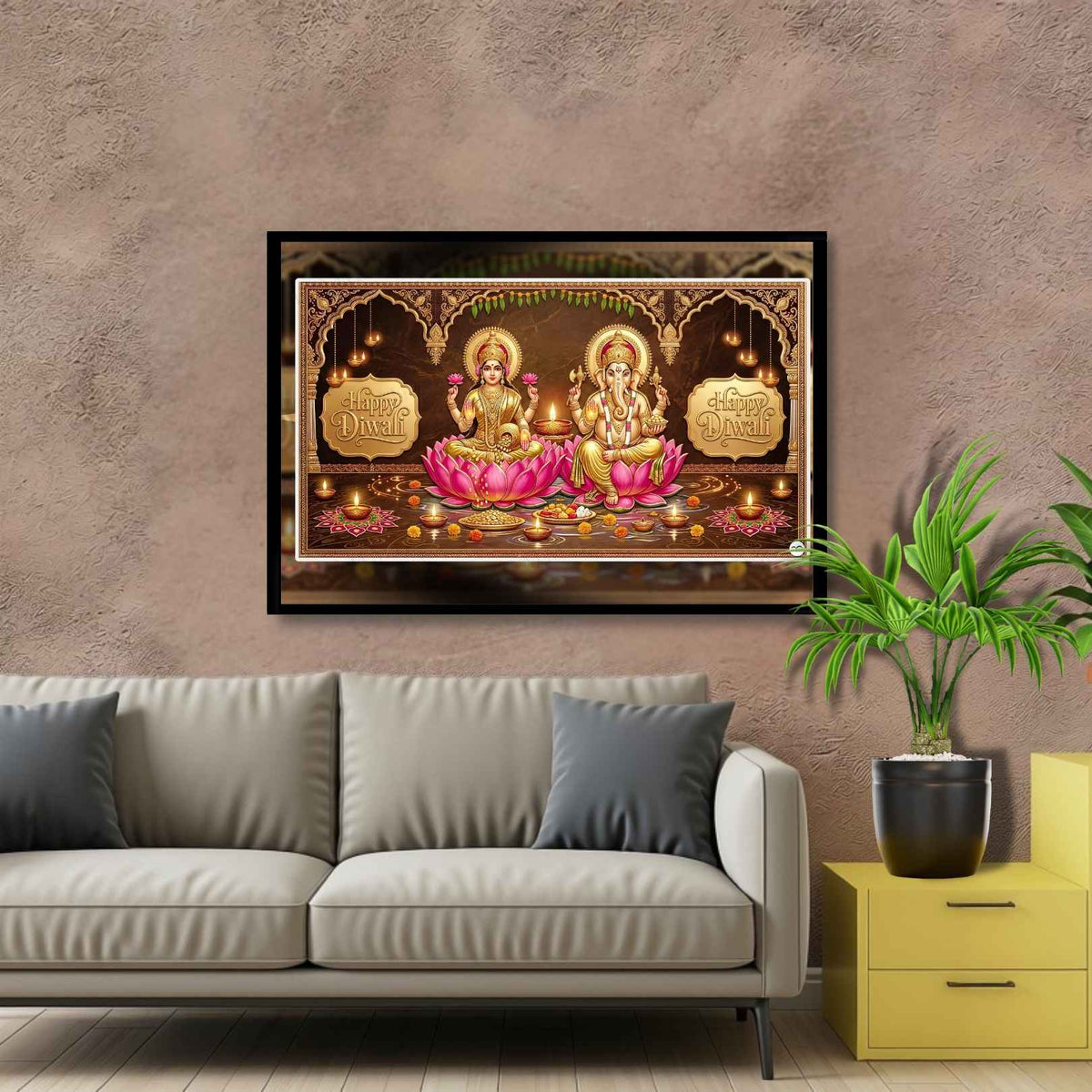 Golden Diwali Sanctum | Lakshmi Ganesh Print