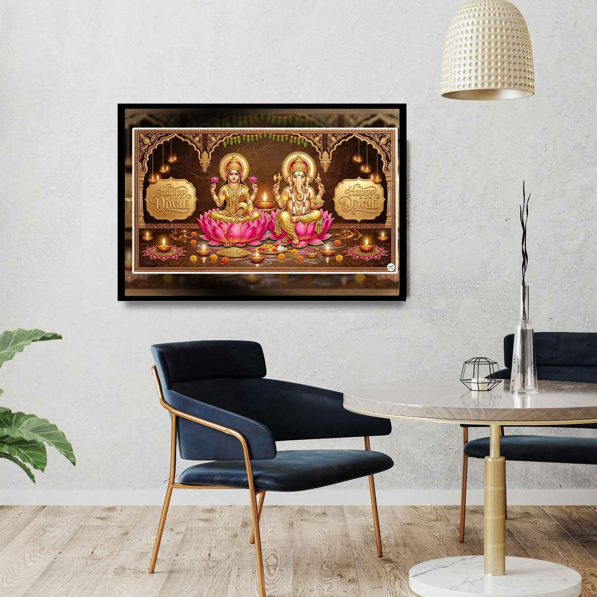Golden Diwali Sanctum | Lakshmi Ganesh Print