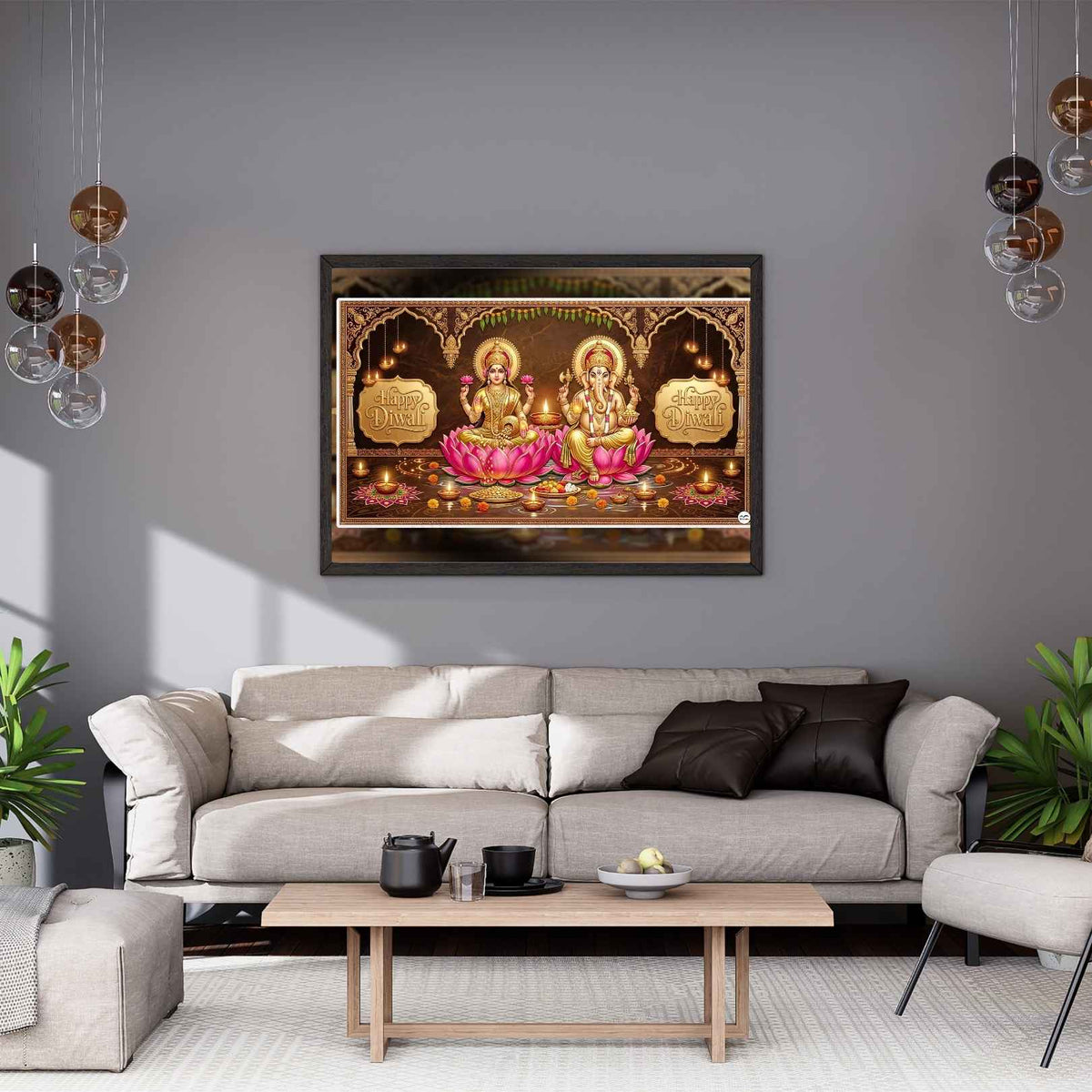 Golden Diwali Sanctum | Lakshmi Ganesh Print