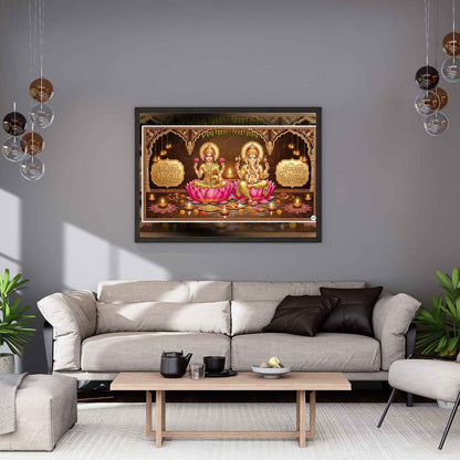 Golden Diwali Sanctum | Lakshmi Ganesh Print